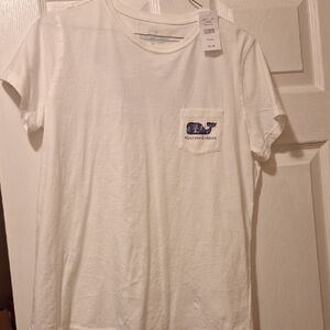 Vineyard Vines White Tee with Blue Whale Pocket